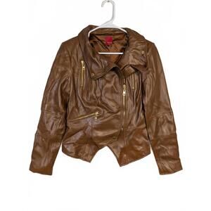 G.I.L.I. Brown Leather Moto Jacket Asym Zip Cropped Biker Style Womens 6